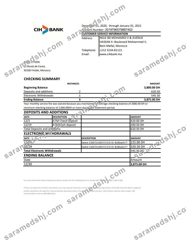 Morocco CIH Bank excel pdf